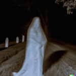 The Lady in White Roams a Cemetery.