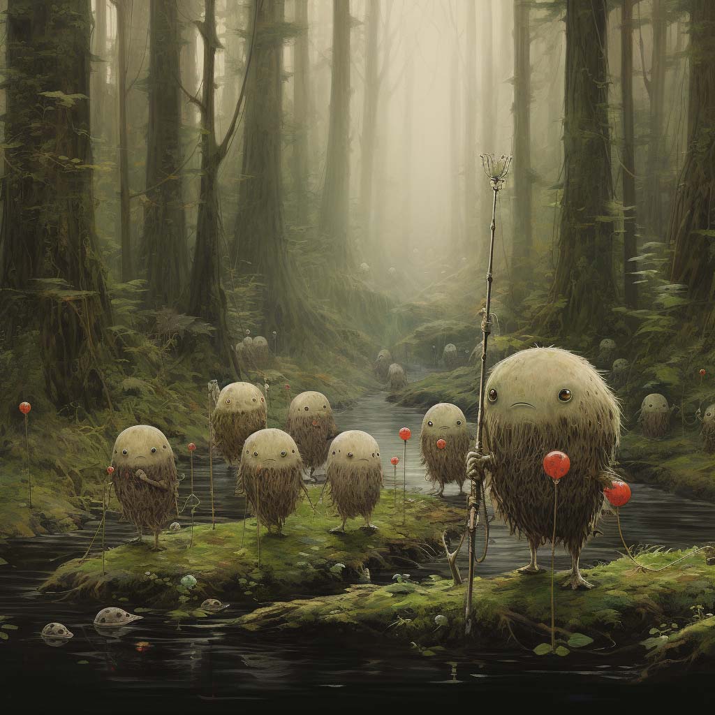 Many Kodama in the forest.